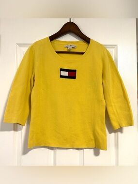 Tommy Hilfiger Yellow Cotton Flag Sweater size M Medium Y2K